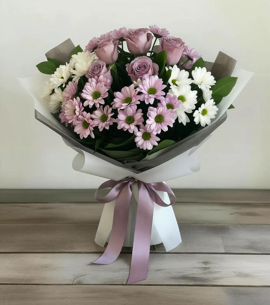 Букет цветов из: Хризантемы и Розы в Уральском