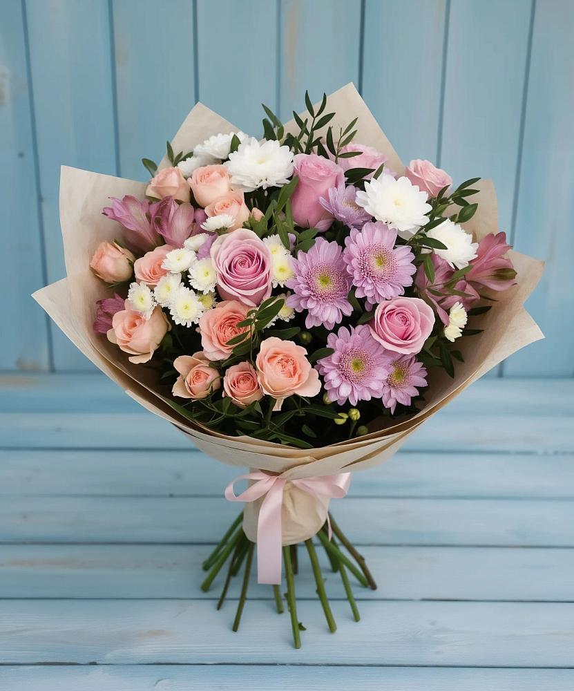 Букет цветов из: Хризантемы, Розы и Альстромерии в Уральском