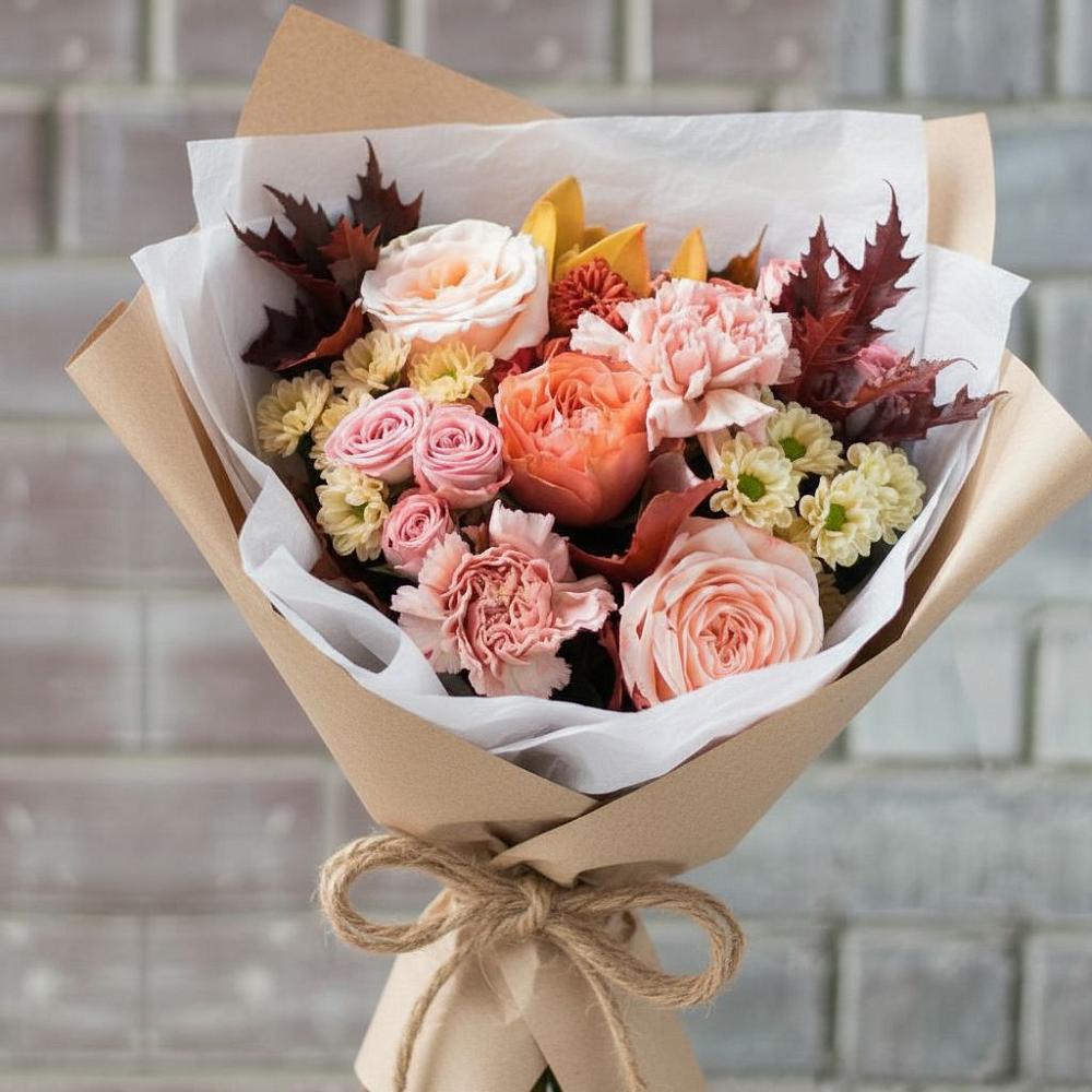 Букет цветов из: Гвоздики, Хризантемы и Розы в Уральском