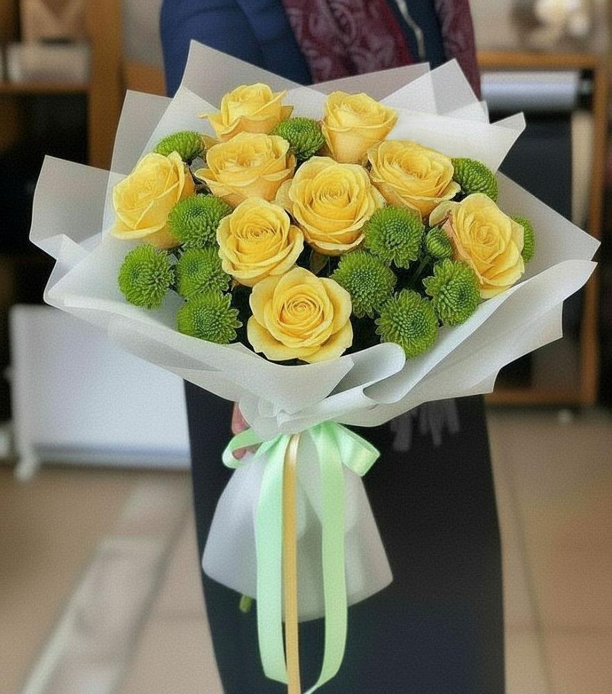 Букет цветов из: Хризантемы и Розы в Уральском