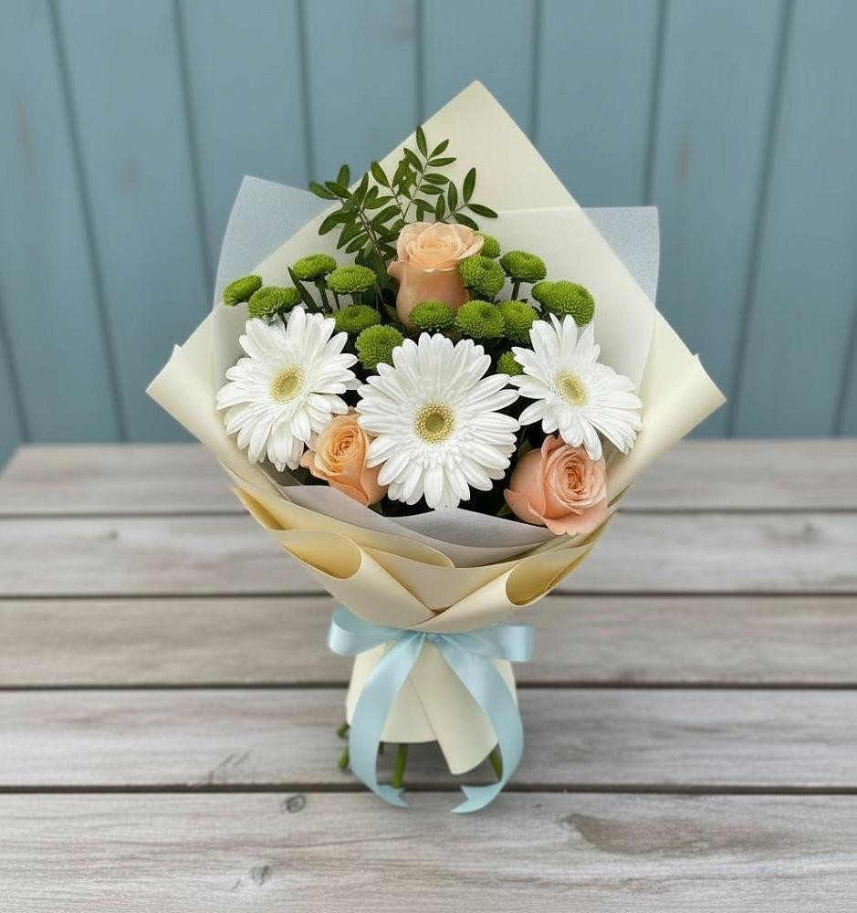 Букет цветов из: Герберы, Розы и Хризантемы в Уральском
