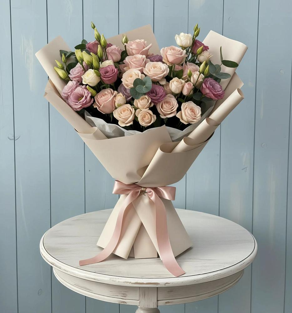 Букет цветов из: Розы и Лизиантусы в Уральском