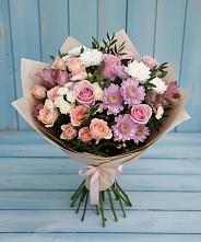 Букет цветов из:  Хризантемы, Розы и Альстромерии в Уральском