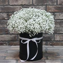 Цветочная композиция из Гипсофила в шляпной коробке в Уральском